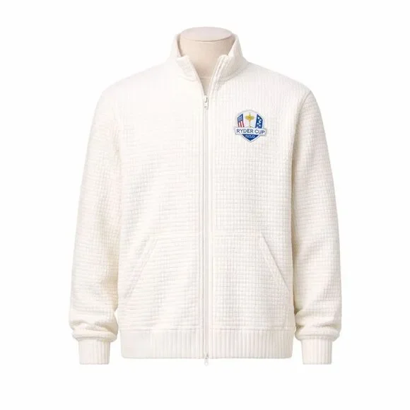 NEW Peter Millar Jacket Women L White Full Zip Flora Knit Jacquard Ryder Cup Top - Picture 1 of 16